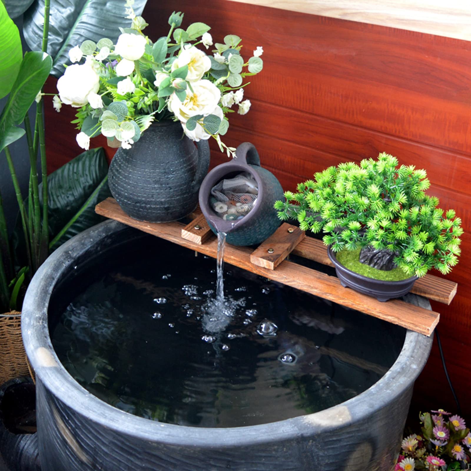 陶器の水の流れる置物 約30cm Amazon.co.jp: 口付き陶缶流水器、水槽水循環増酸素築山花園噴水